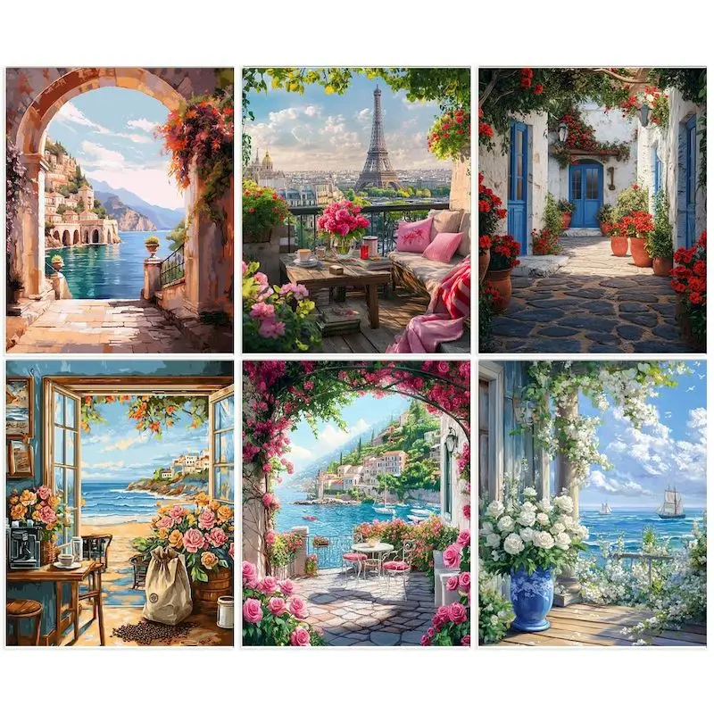 Paysage rose — kit peinture au numéro 40x50